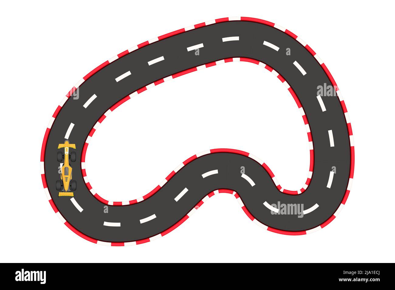 Autorennen leere Straße, Kurve Track Draufsicht in Cartoon-Stil isoliert auf weißem Hintergrund. Sportformel-Karte. . Vektorgrafik Stock Vektor