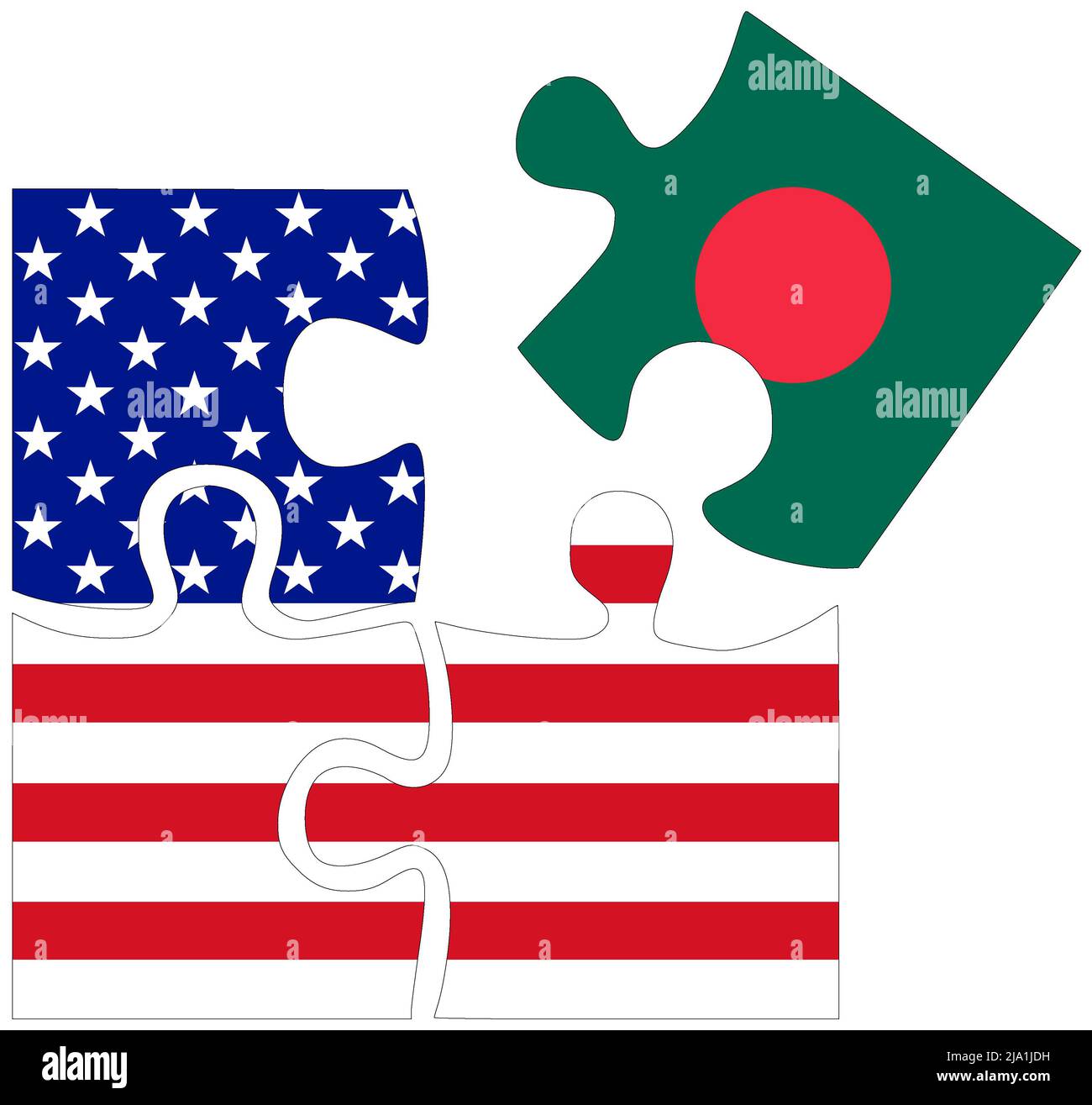 USA - Bangladesh : Puzzle-Formen mit Fahnen, Symbol der Vereinbarung oder Freundschaft Stockfoto