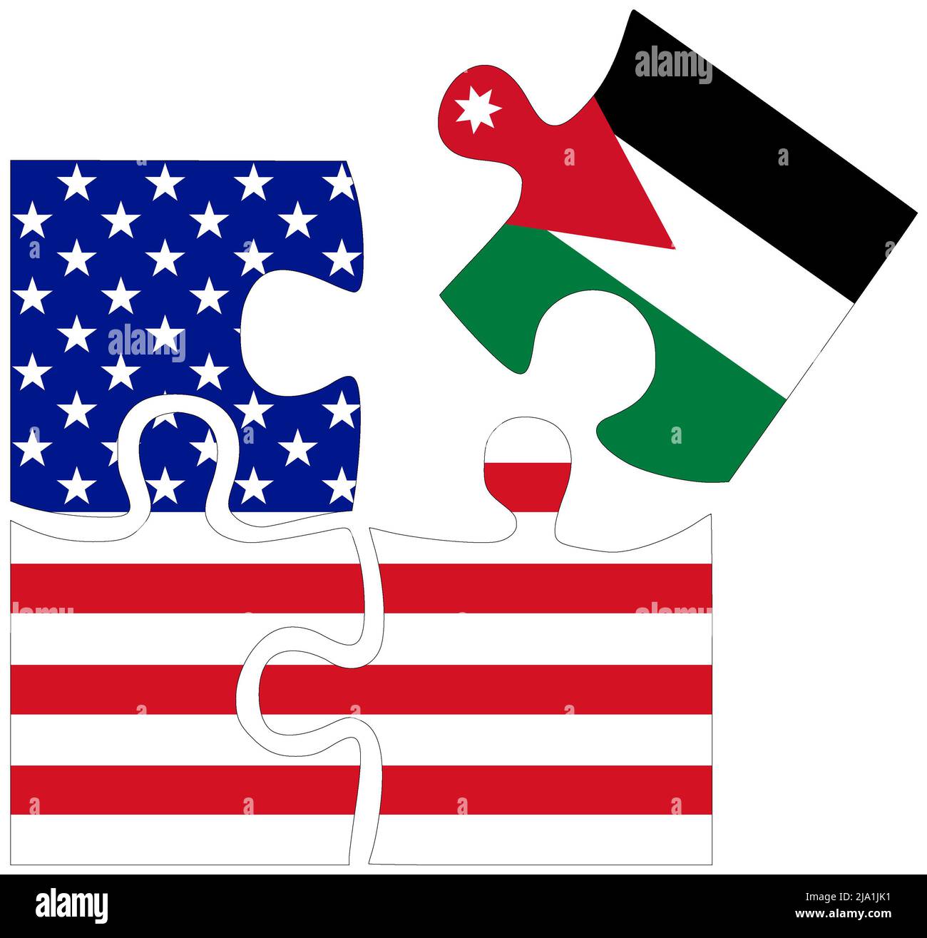 USA - Jordanien : Puzzle-Formen mit Fahnen, Symbol der Vereinbarung oder Freundschaft Stockfoto