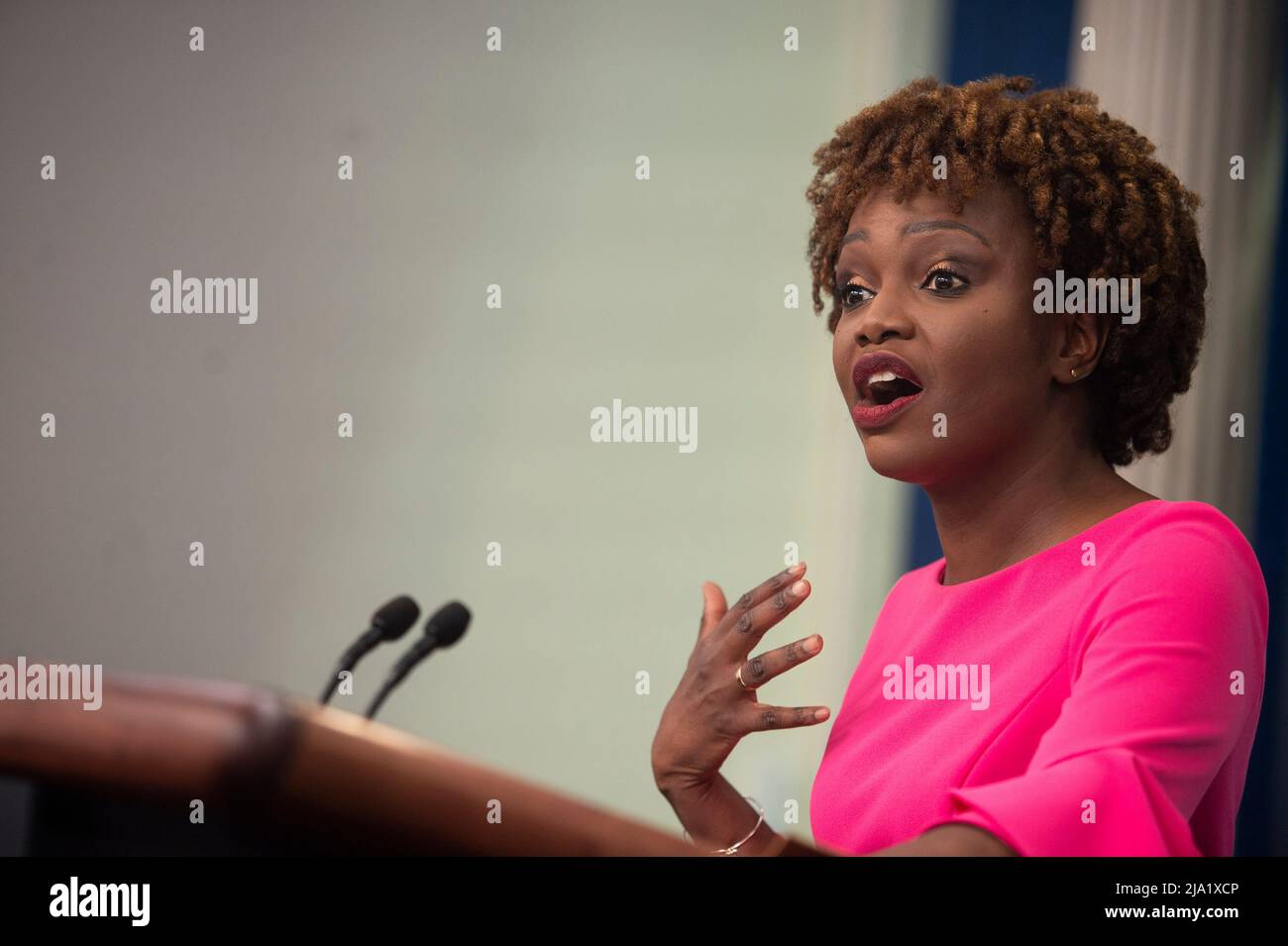 Die Pressesprecherin des Weißen Hauses, Karine JeanPierre, hält am