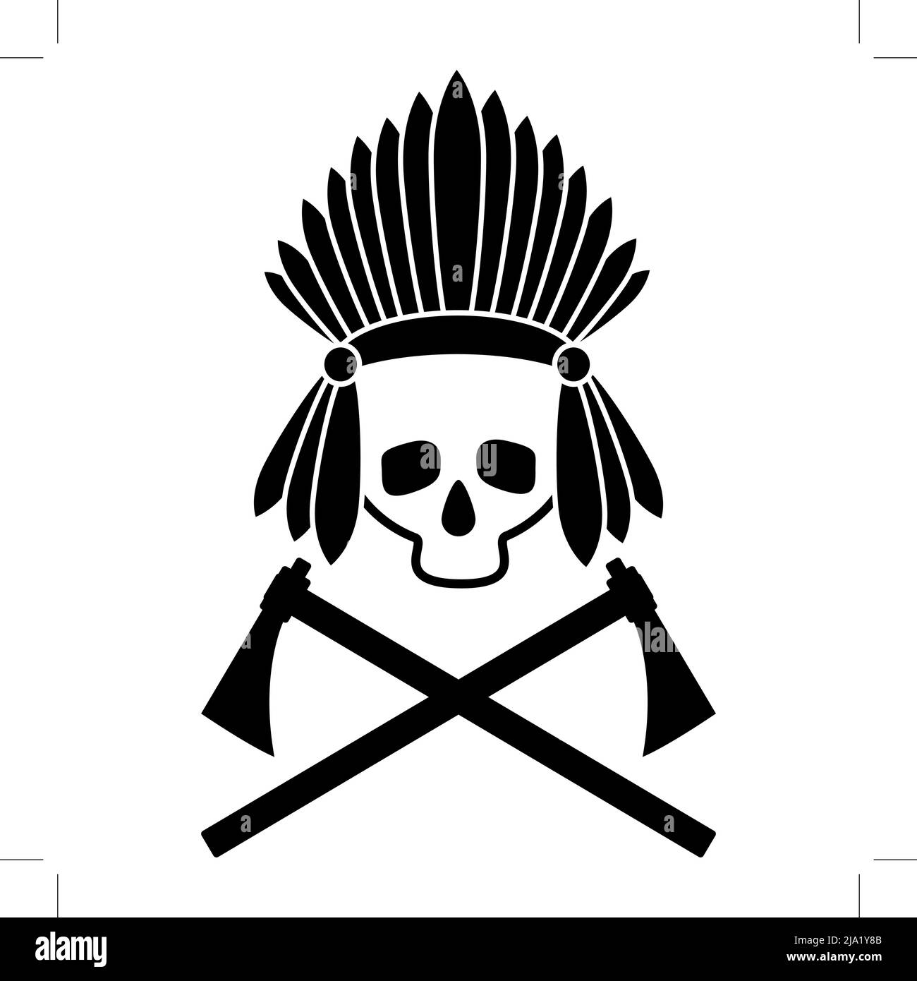 Skull Indian Chief. Schwarzweiß-Bild. Symbol. Vektorgrafik Stock Vektor