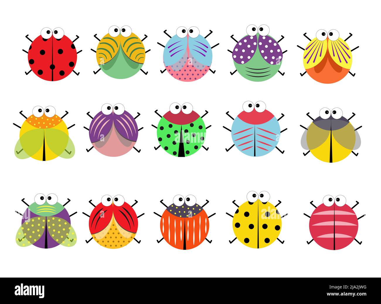 Set von bunten Insekten. Wanzen und Marienkäfer. Stock Vektor