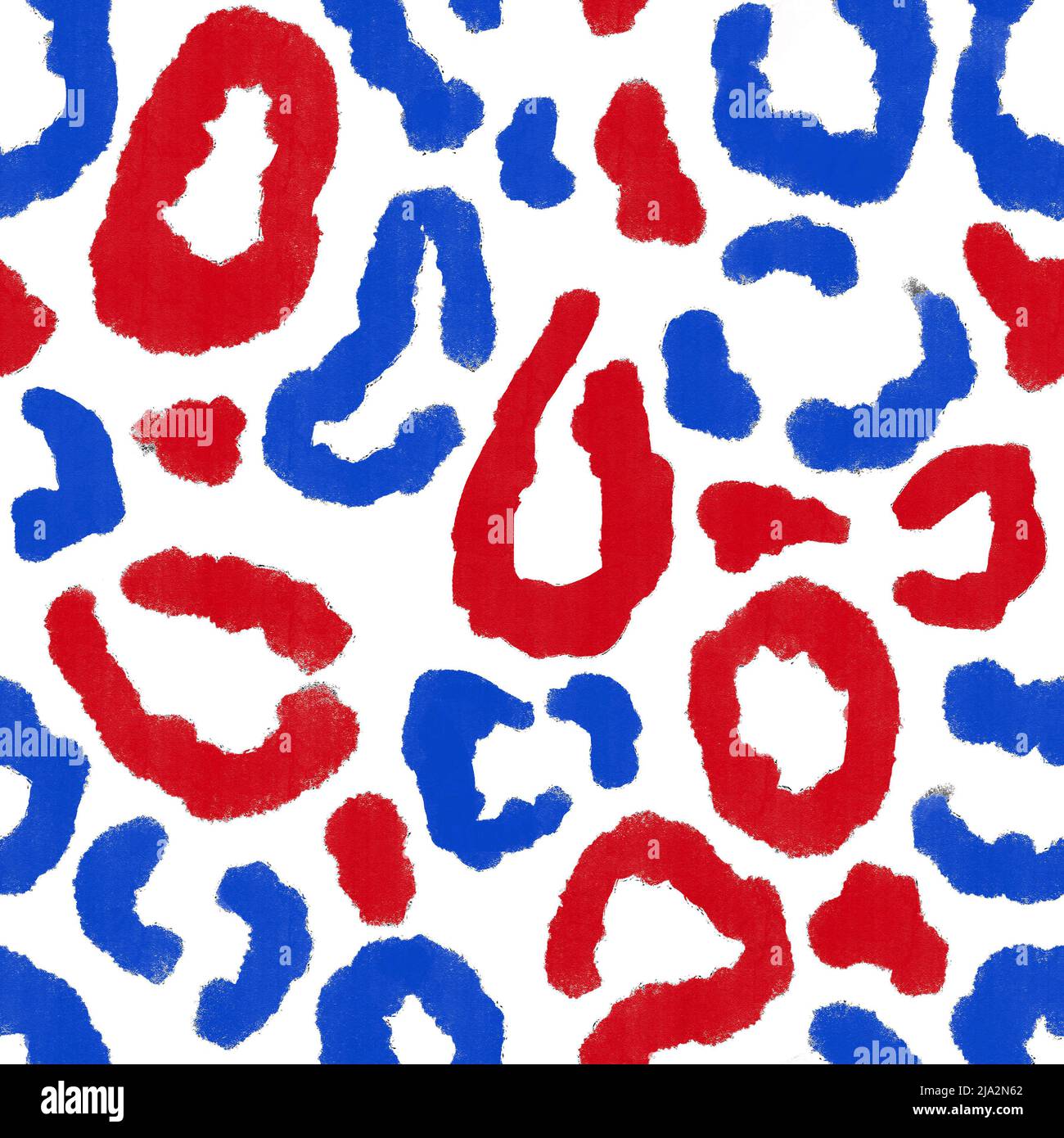 Nahtloses, handgezeichnetes Muster mit patriotischem Gepard im Hintergrund. American US 4. am 4. Juli Unabhängigkeitstag Stoffdruck. Blau rot weiß Design für Party Feier Mode Textil Stockfoto