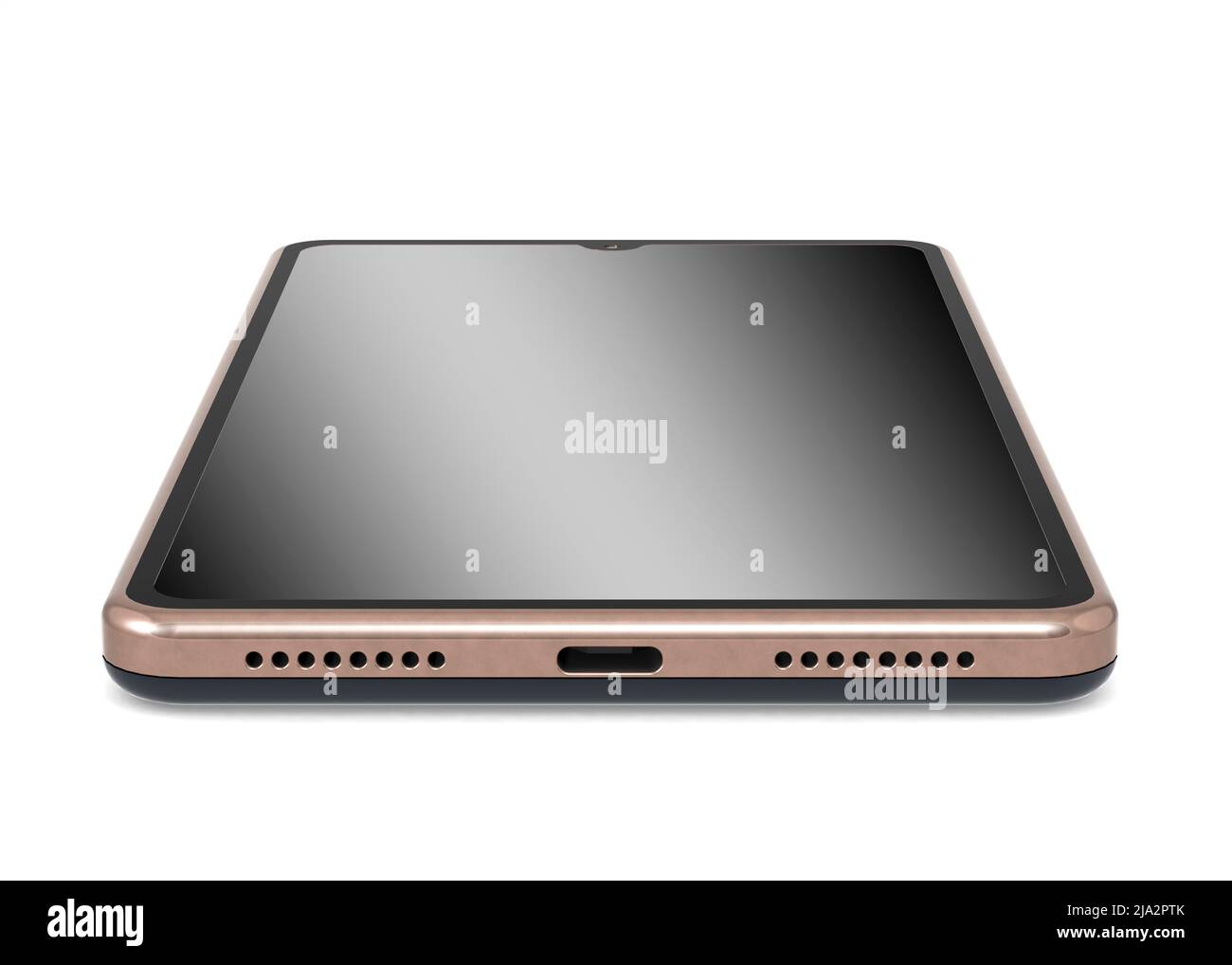 Realistisches Smartphone isoliert auf weißem Hintergrund, 3D Rendering Stockfoto
