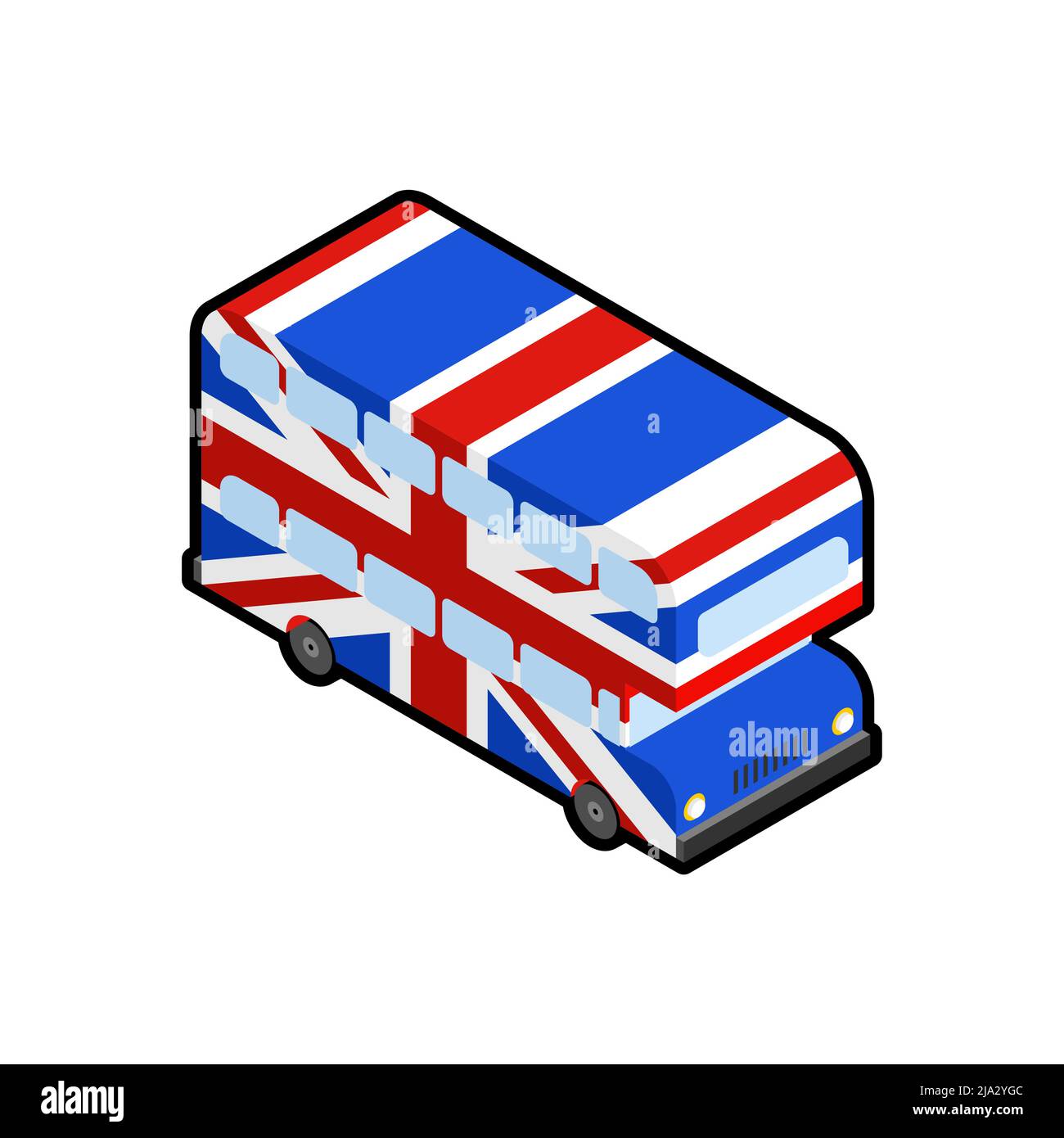 Doppeldeckerbus, Konzept mit britischer Flagge. Vereinigtes Königreich Landmark Zeichen. Vektorgrafik Stock Vektor