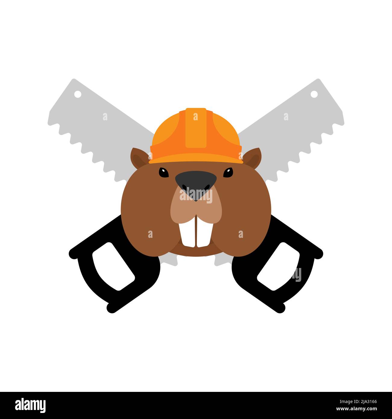Beaver in Helmen in Sägen. Logo für Holzfäller Stock Vektor