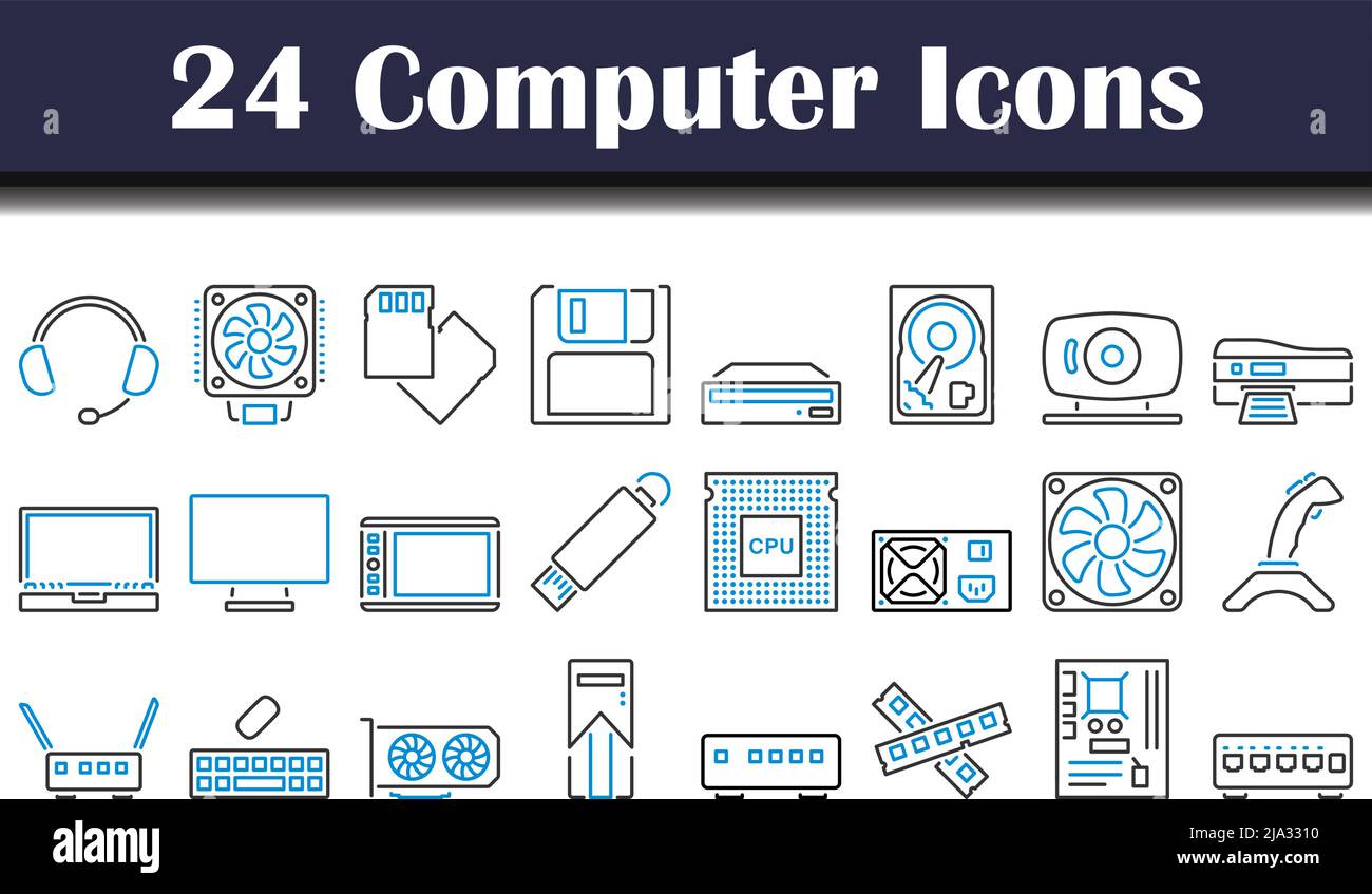 Computersymbole Eingestellt. Editierbare Fett Formatigte Kontur Mit Farbfüllungsdesign. Vektorgrafik. Stock Vektor