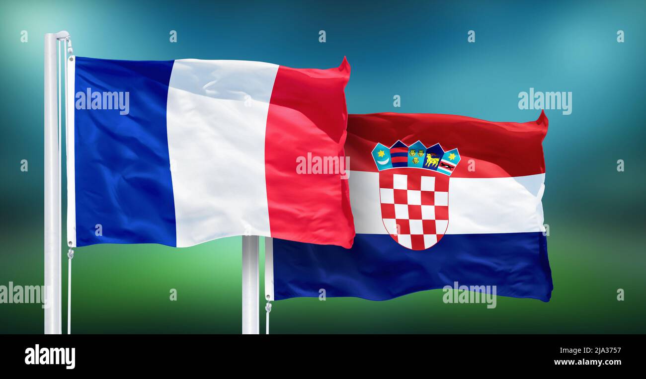 Moskau, Russland, 14. Juli 2018: Frankreich - Kroatien, FINALE der Fußball-Weltmeisterschaft, Russland 2018 Nationalflaggen. Stockfoto