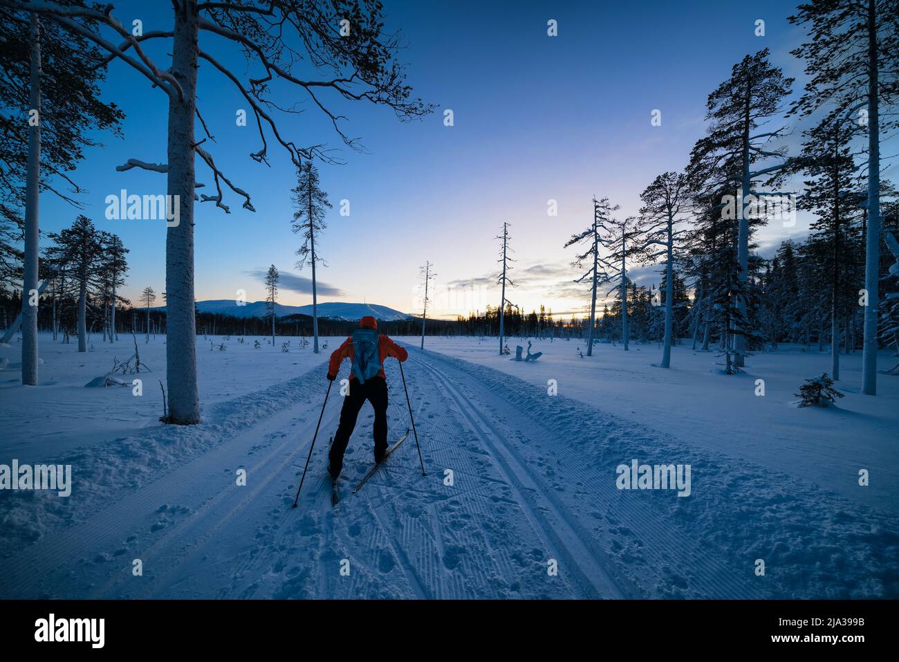 Skifahren in Äkäslompolo, Kolari, Lappland, Finnland Stockfoto