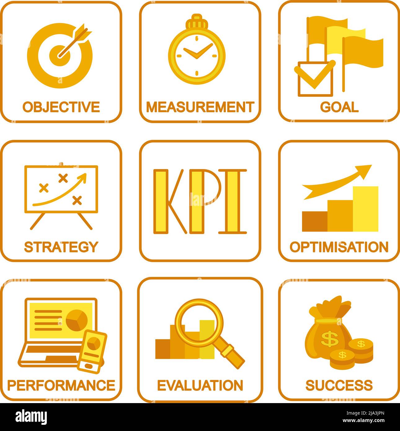 Poster oder Banner für KPI-Konzepte auf weißem Hintergrund Poster für Key Performance Indicators. Vektordarstellung für Icon, Broschüre, Website oder Anwendung dec Stock Vektor
