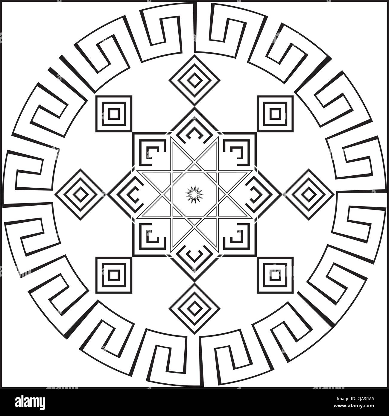 Vektor-Illustration von runden schwarzen abstrakten folklorischen nahtlose Muster auf weißem Hintergrund. Vektorgrafik Stock Vektor