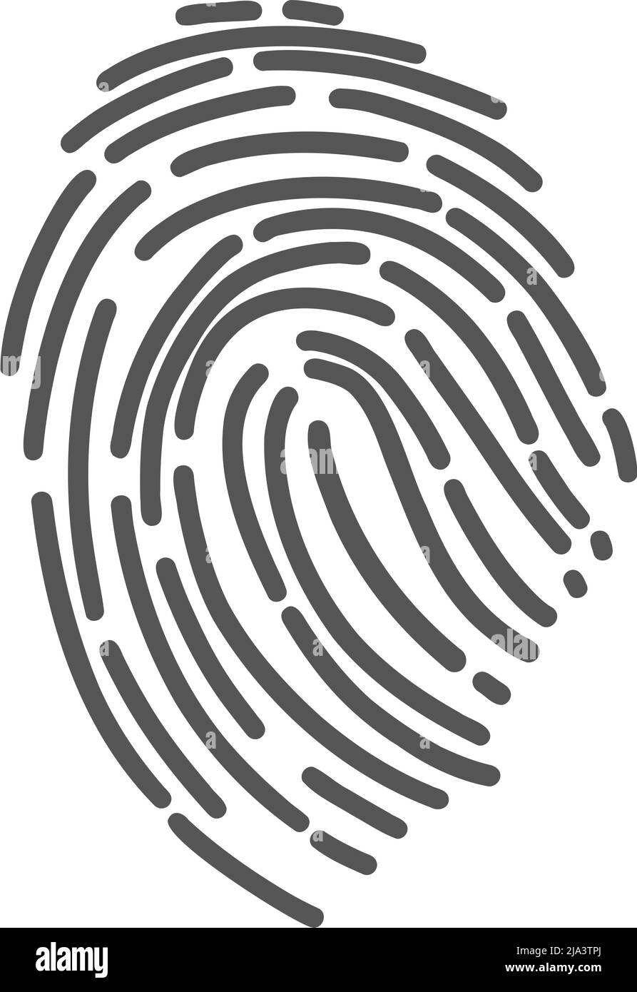 Fingerabdruck und Fingerabdruck des Daumens. Detaillierter einfacher Daumenabdruck als Beweis für Verbrechen. Biometrischer Fingerabdruck. Stock Vektor