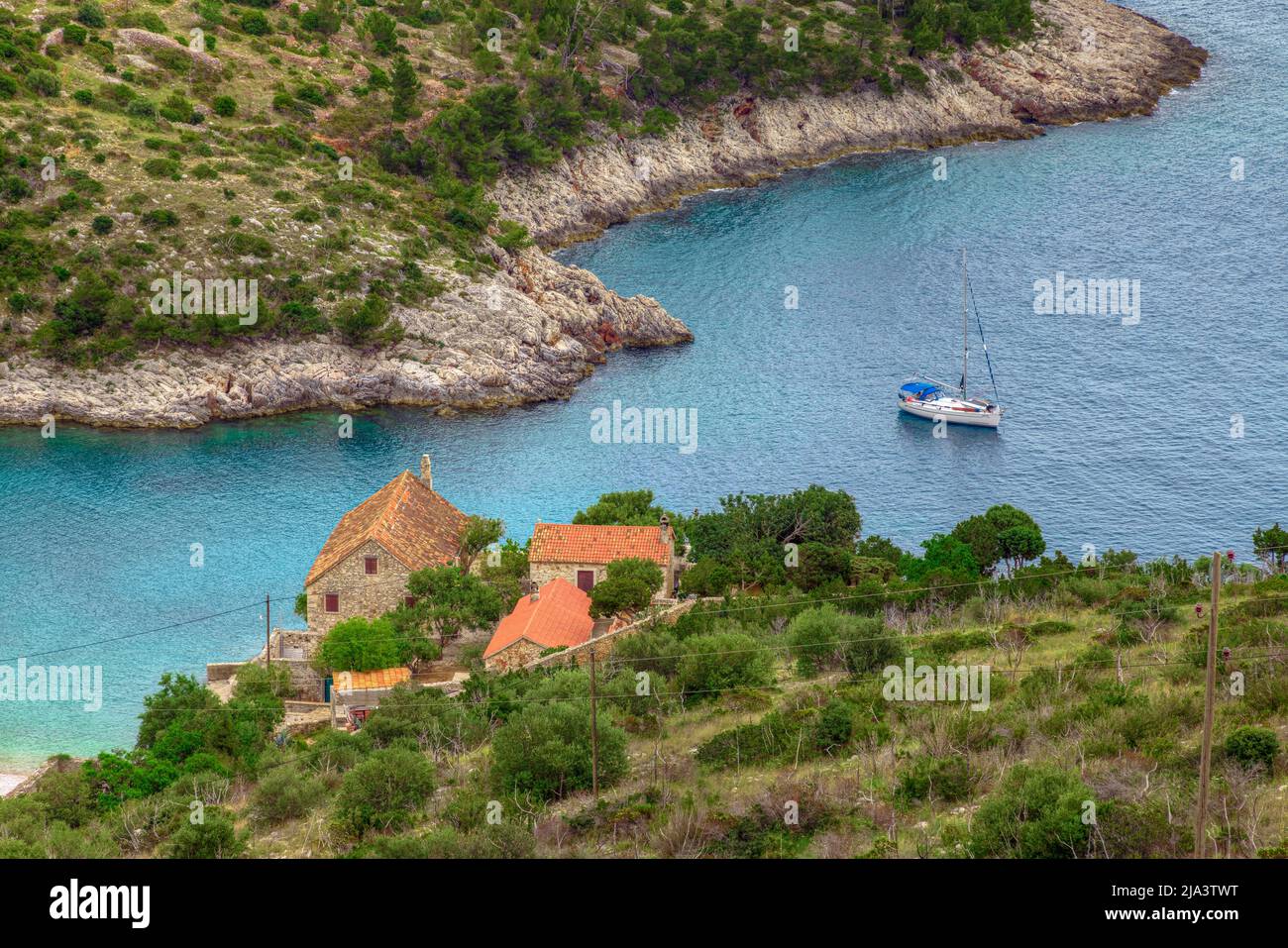 Dubovica Beach, Hvar, Dalmatien, Kroatien, Europa Stockfoto