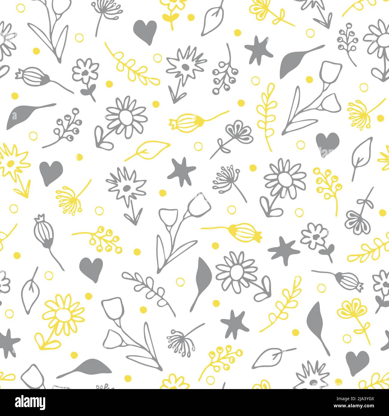Nahtloses Vektor-Muster mit kleinen Blumen auf weißem Hintergrund. Einfaches, handgezeichnetes florales Tapetendesign. Sommergarten Mode Textil. Stock Vektor