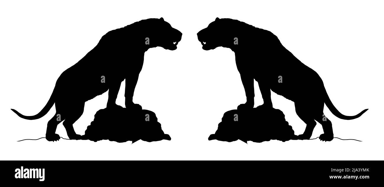 Prähistorisches Raubtier Megistotherium. Silhouettenzeichnung mit ausgestorbenen Tieren. Stockfoto