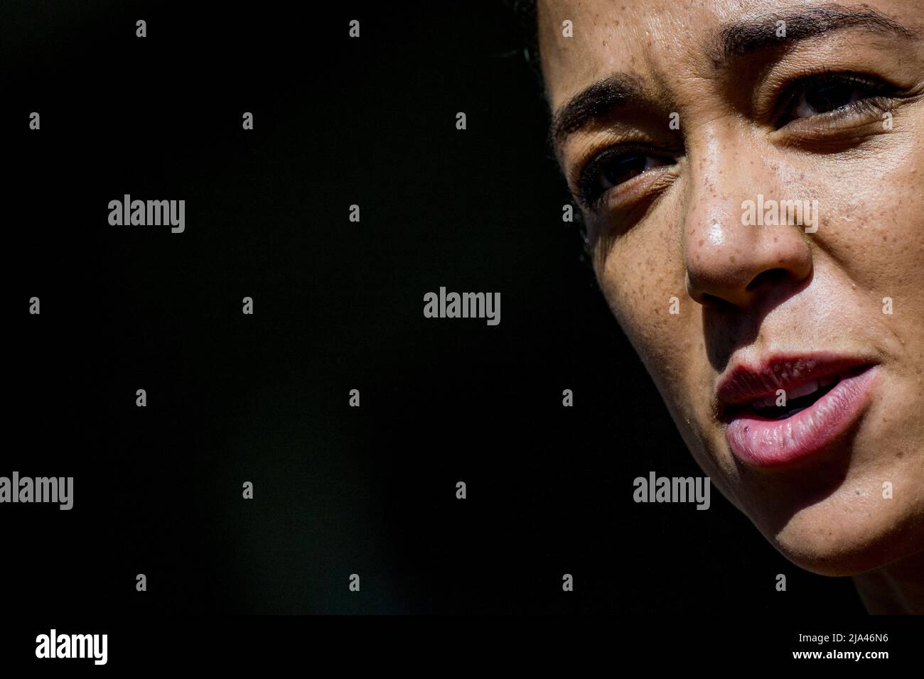 Die britische Katarina Johnson-Thompson hat sich während der Vorbereitungen vor dem Zehnkampf der Männer und dem Heptathlon der Frauen beim Hypo-Meet ein Bild gemacht Stockfoto