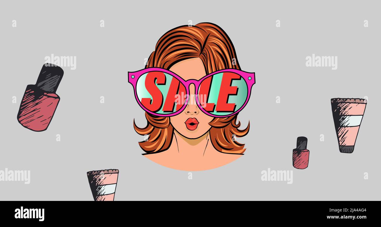 Bild von Nagellack-Icons und Verkaufstext auf grünem Hintergrund Stockfoto