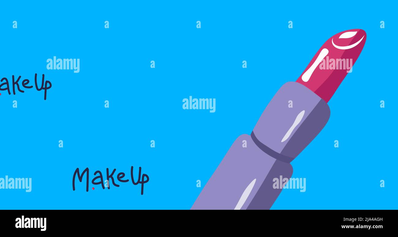 Bild von Make-up-Text über rosa Lippenstift Stockfoto