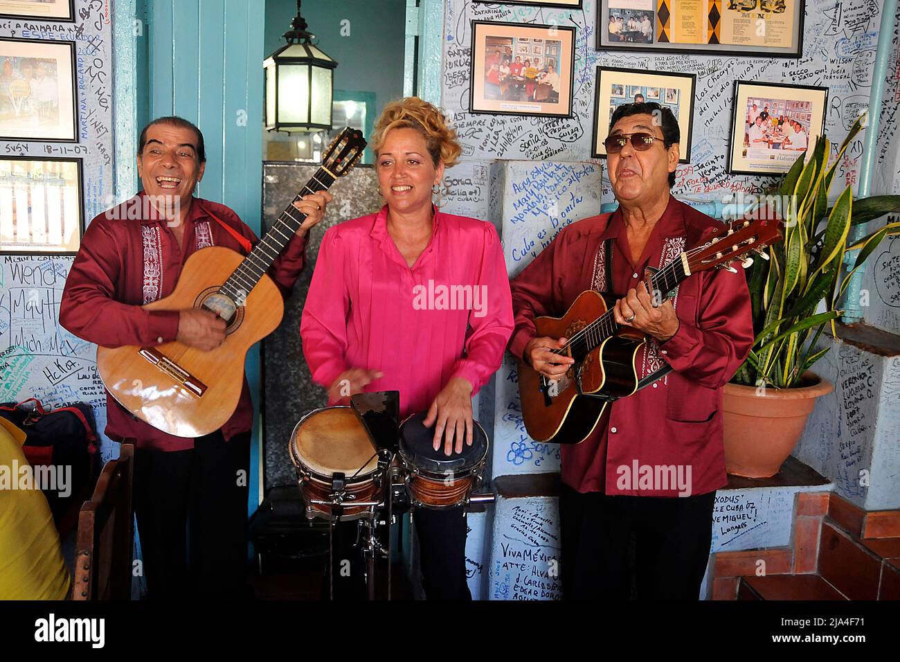 Live-Musik in der Bar La Bodeguita del Medio, die beliebteste Bar in Havanna, Kuba, Karibik Stockfoto