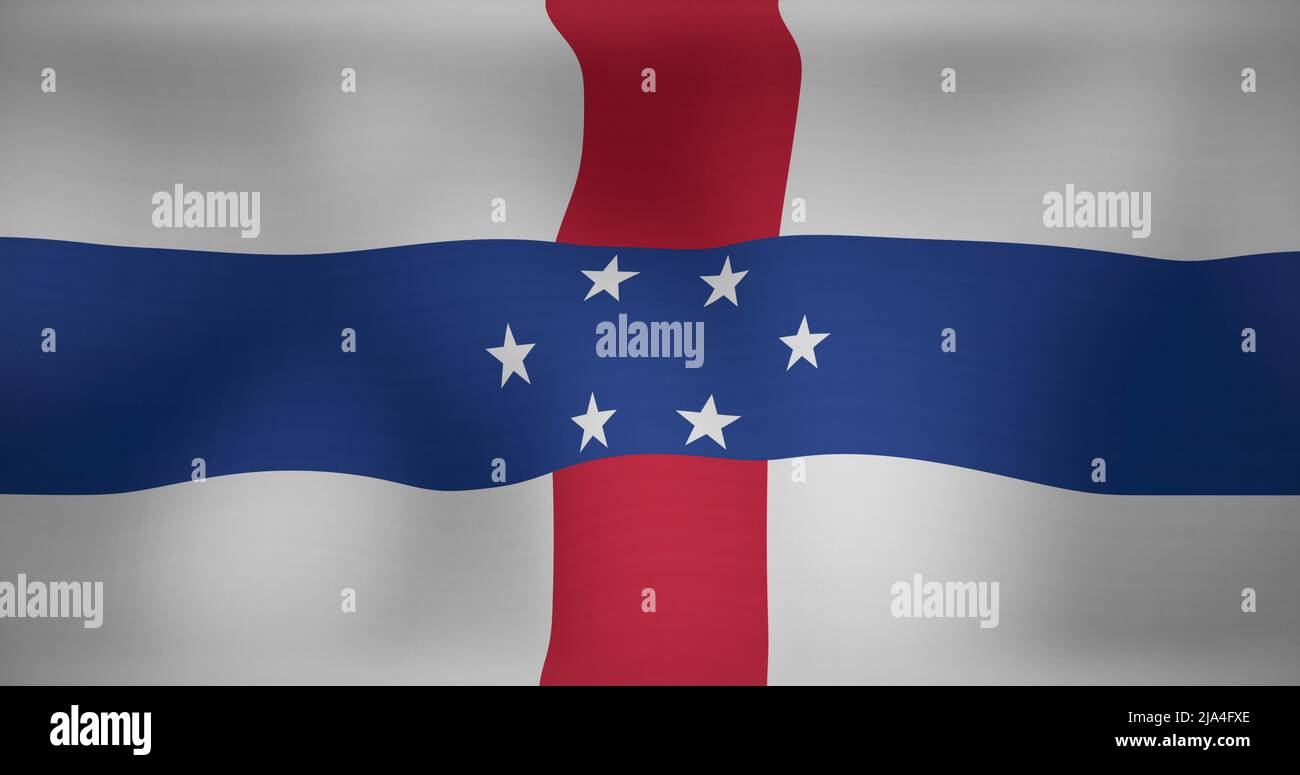 Bild der Nationalflagge der niederländischen antillen beim Winken Stockfoto