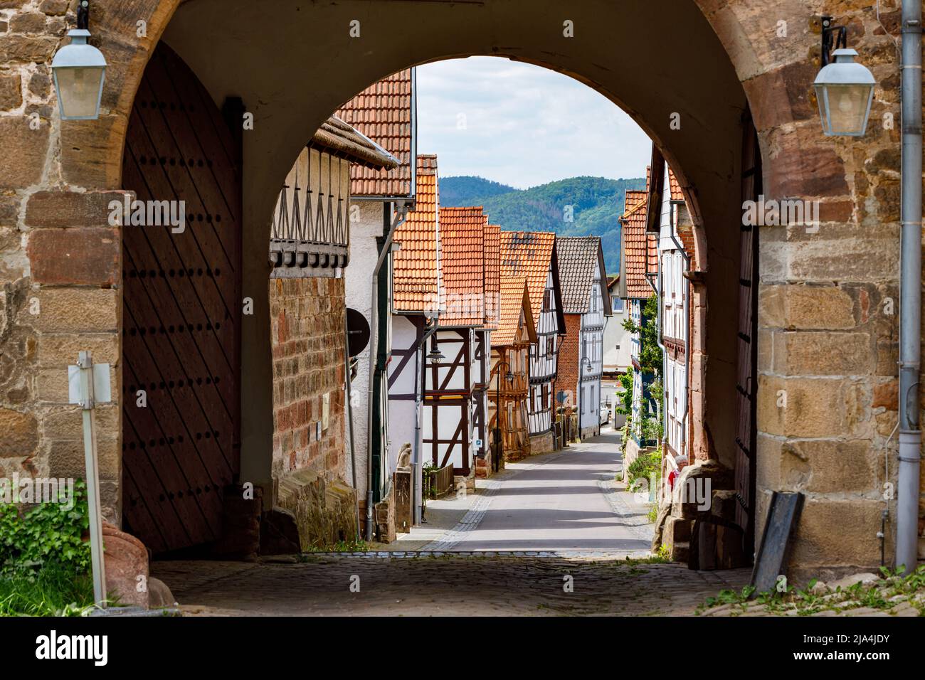 Fachwerkhaus des Dorfes Herleshausen in Hessen Stockfoto Fachwerkhaus des Dorfes Herleshausen in Hessen Stockfoto