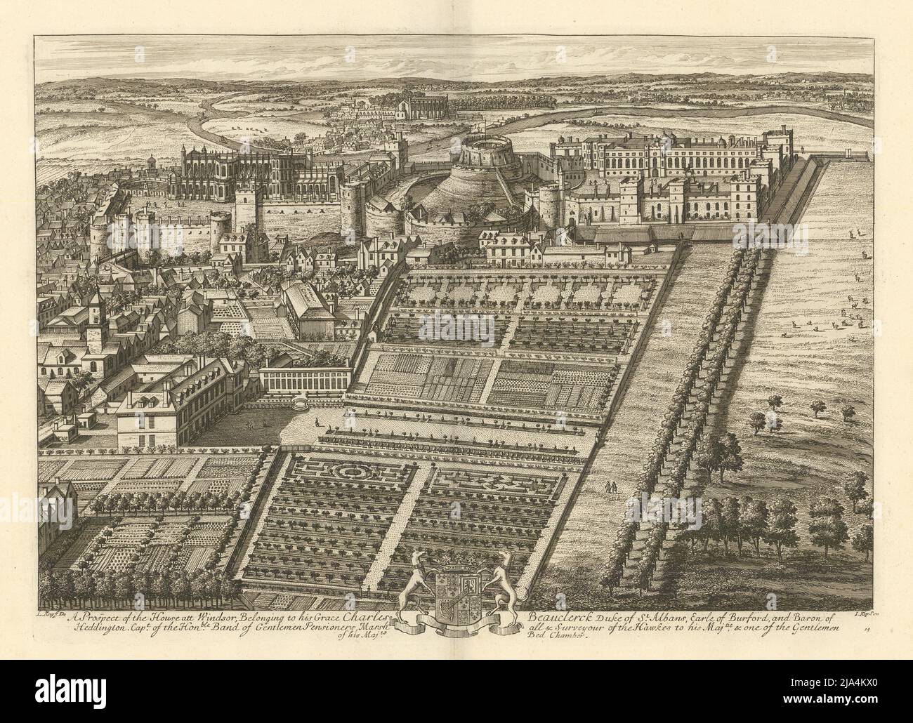 Windsor Castle & Town von Kip & Knyff. „A Prospect of the House att Windsor“ 1709 Stockfoto