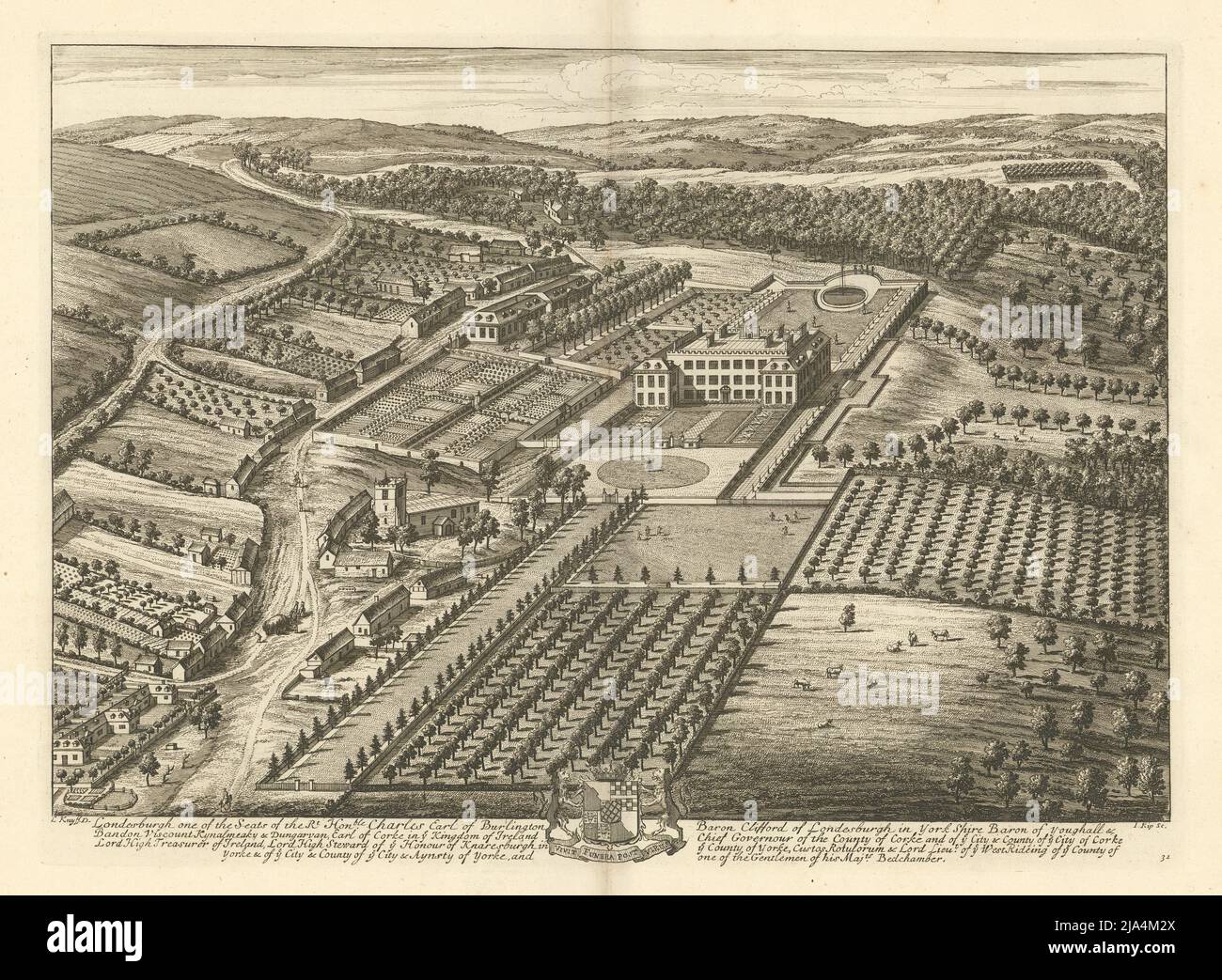 Londesborough Hall, Yorkshire von Kip & Knyff. „Londesburgh“. Burlington 1709 Stockfoto