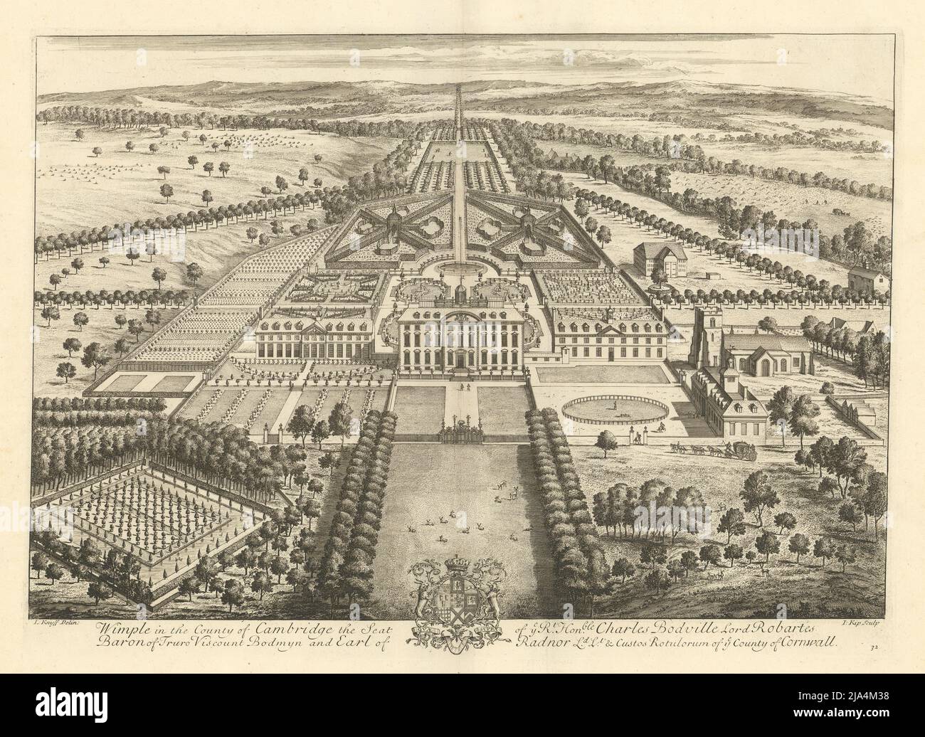 Wimpole Hall & Estate von Kip & Knyff. 'Wimmel in der Grafschaft Cambridge' 1709 Stockfoto