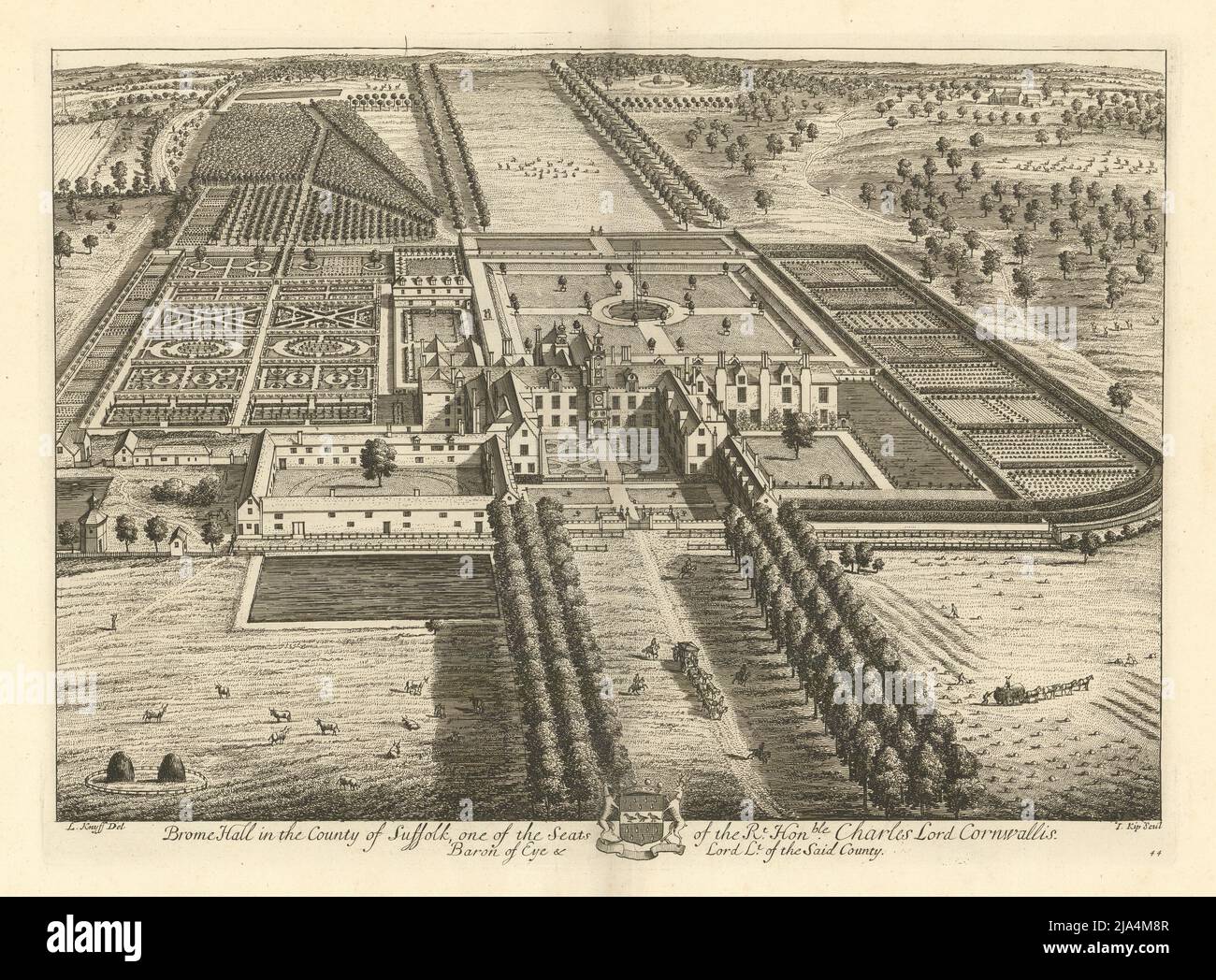 „Brome Hall in the County of Suffolk“ von Kip & Knyff. Lord Cornwallis 1709 Stockfoto
