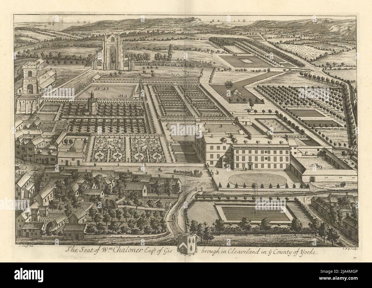 Gisborough Hall & Priory, Cleveland von Kip/Knyff. „Der Sitz der WM Chaloner“ 1709 Stockfoto
