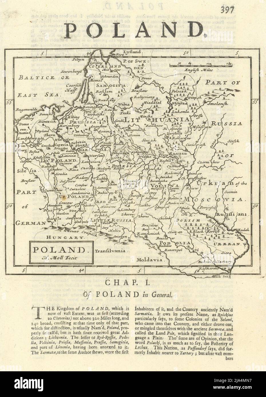 Polen von Herman Moll. Weißrussland Litauen Lettland westliche Ukraine 1709 alte Karte Stockfoto