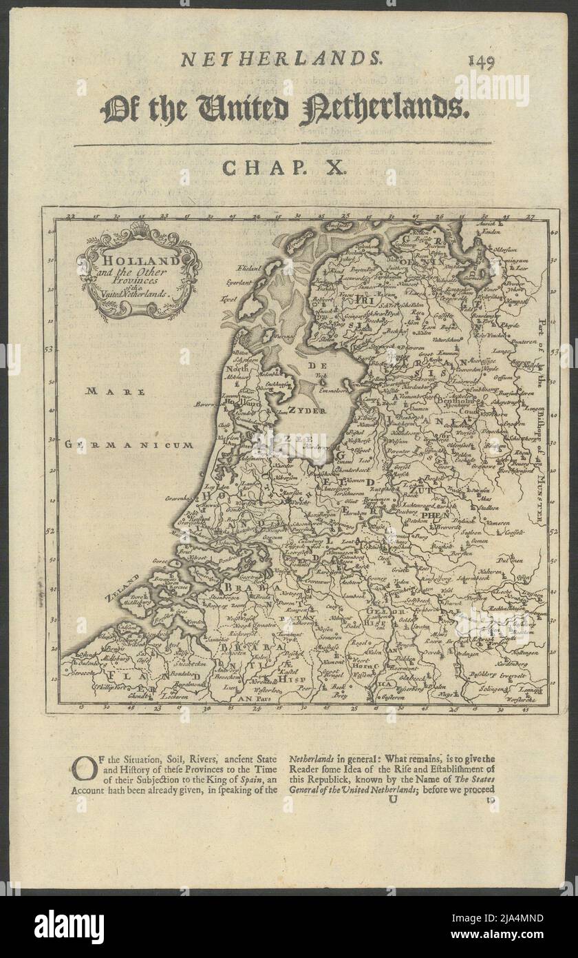 Holland & die anderen Provinzen der Vereinigten Niederlande von Herman Moll 1709 Karte Stockfoto