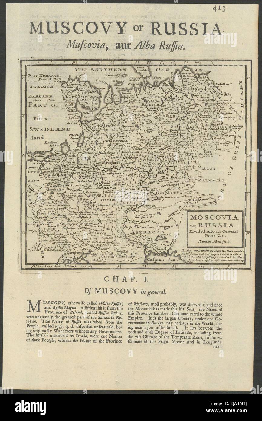 Muscovia or Russia von Herman Moll. Ukraine Weißrussland Westrussland 1709 alte Karte Stockfoto
