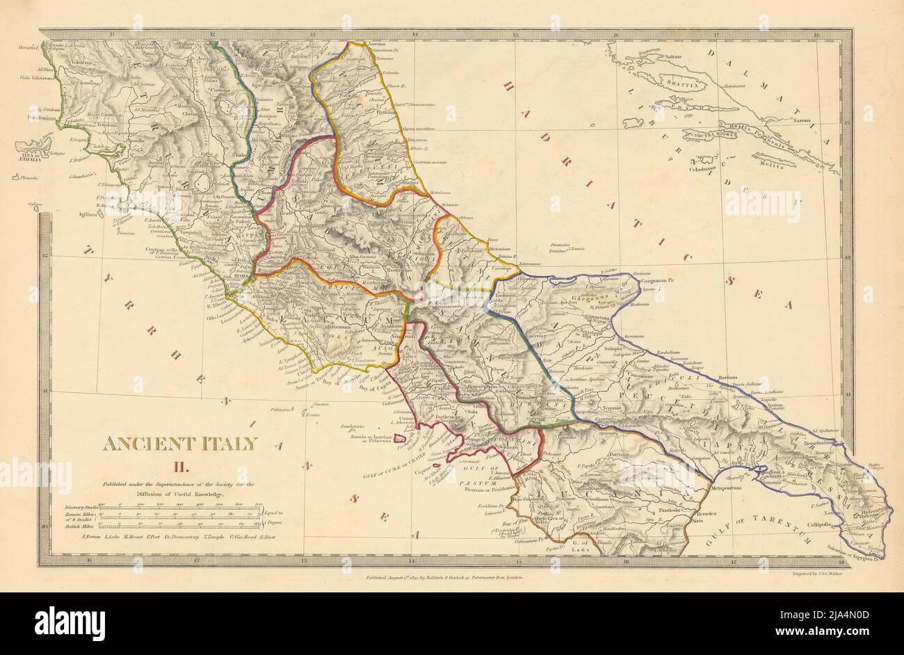 ALTES ITALIEN.Süden.Apulien Latium Sabini Samnium Picenum Etruria.SDUK 1844 Karte Stockfoto