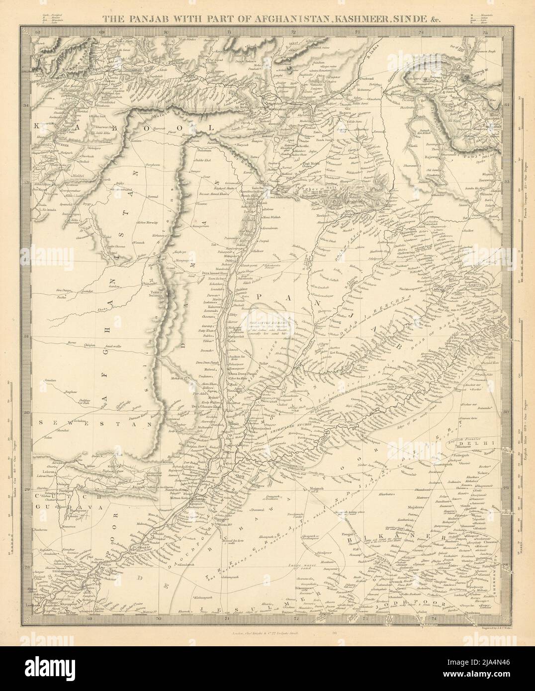 Die PANJAB. Pakistan. Punjab, Afghanistan, Kaschmir und Sinde. SDUK 1846 Karte Stockfoto