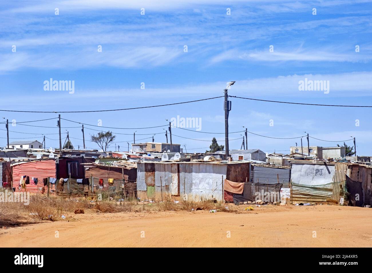 Hütten in der Township / Slum / Shanty Stadt Malmesbury, Swartland, Westküste, Western Cape Province, Südafrika Stockfoto