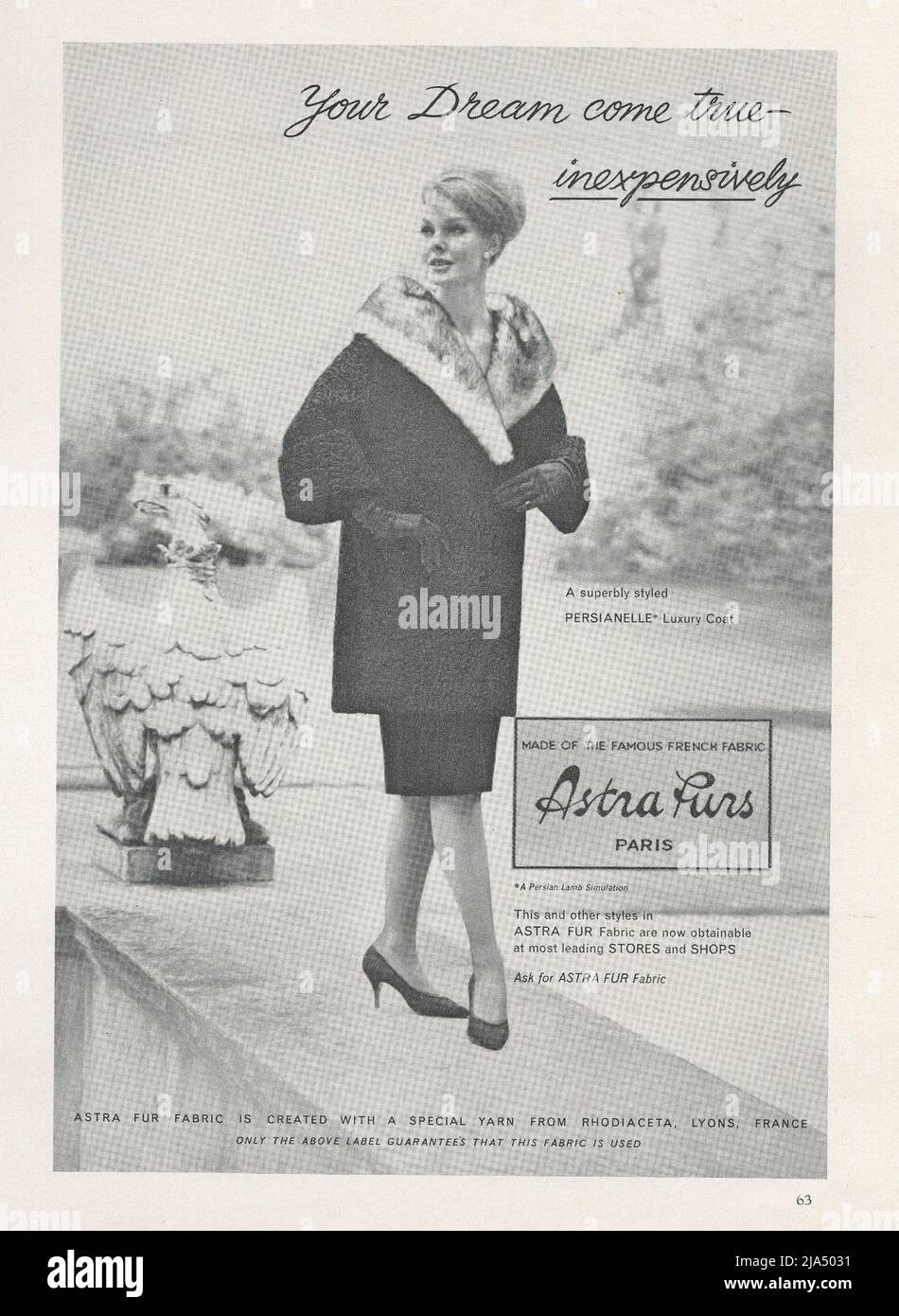 ADsta Plus Paris Astra fur Fabrics vintage paper advertisement advertisement 1960s 1970s paper ad Stockfoto