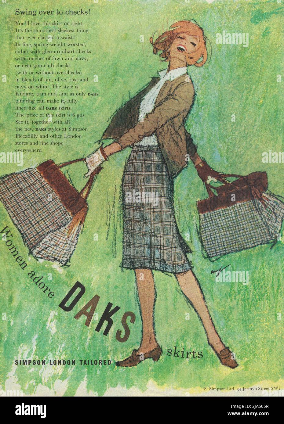 DAKS Kleidung DAKS Damenbekleidung Vintage-Papier Werbespot 1960s 1970s Stockfoto