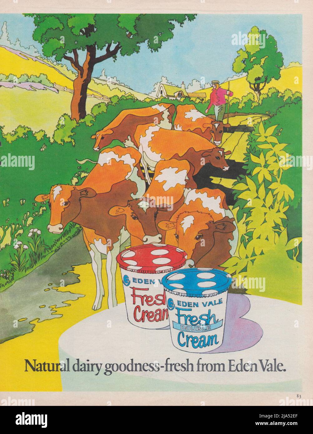 Werbepapier der Zeitschrift Eden-Dals-Fresh-Double-Cream-Fresh-Cream-Zeitschrift für 1970s 1980s Stockfoto