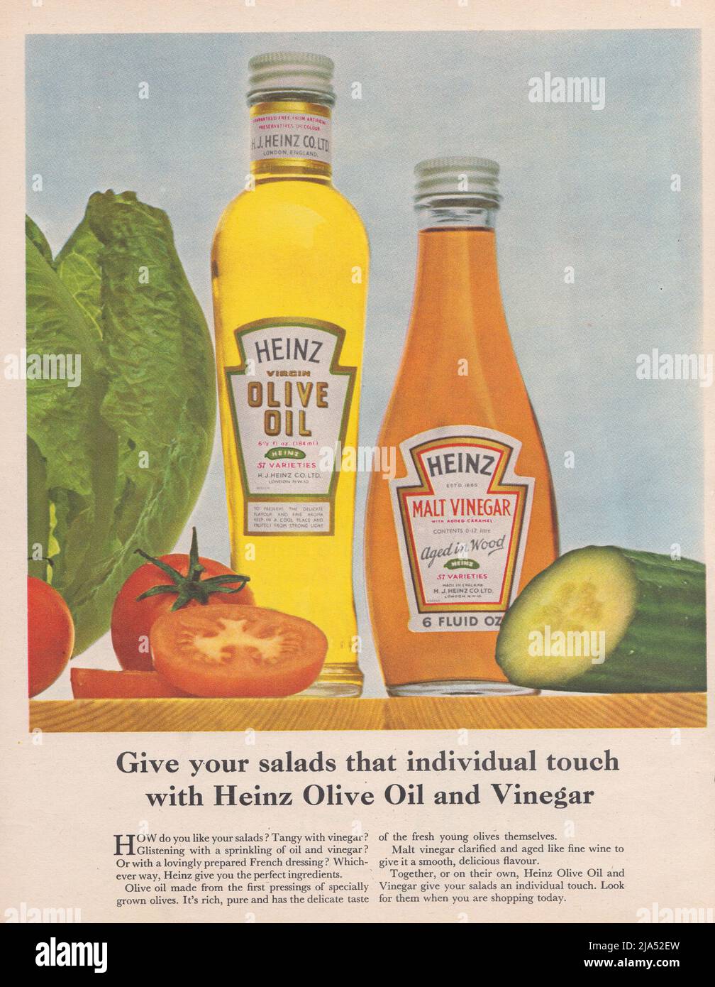 Heinz Olivenöl und Heinz Essig für Salate Stockfoto