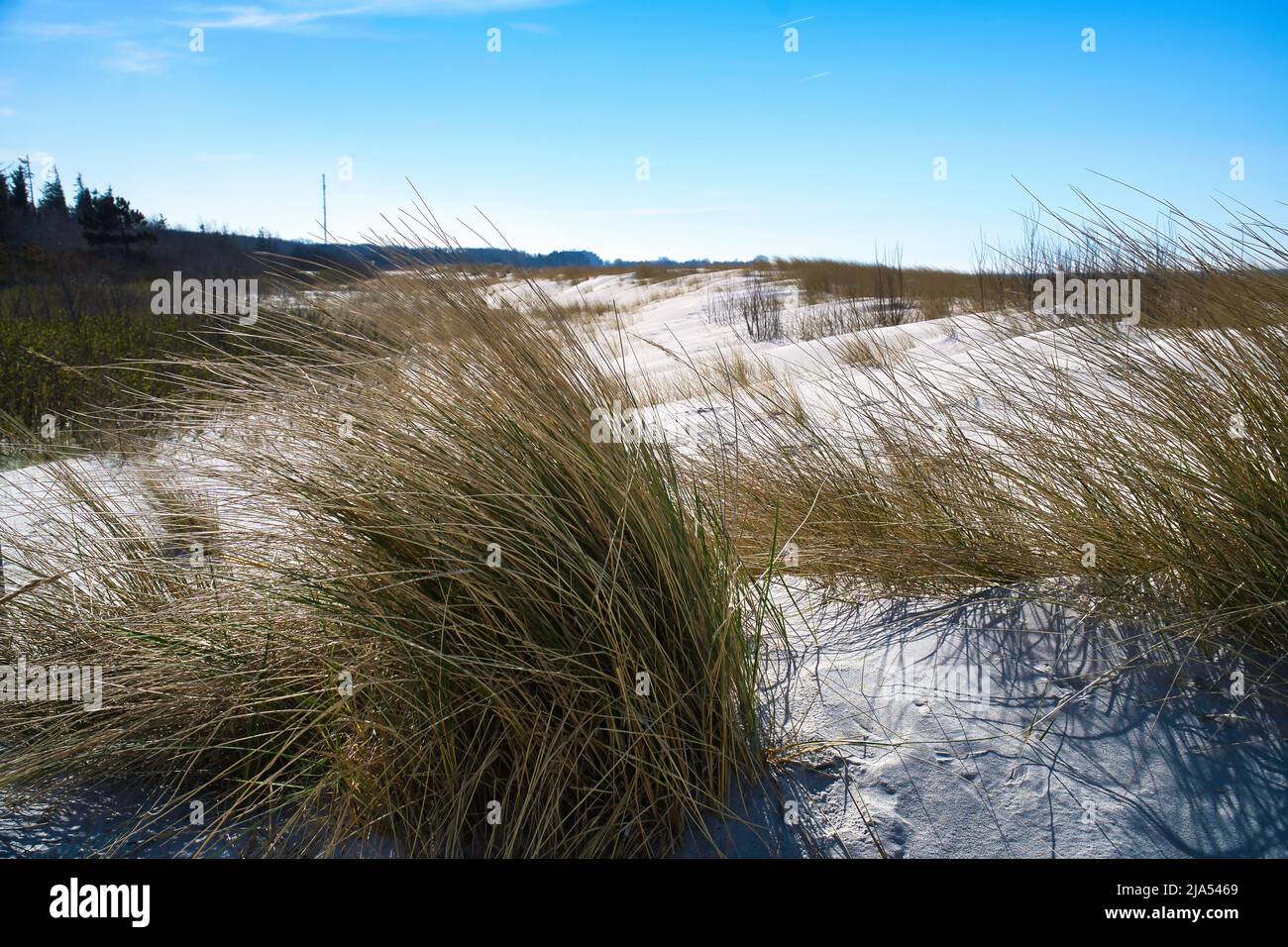 Sonnenuntergang an der ostseeküste mit Wolken am Himmel. Dazu das Rauschen des Meeres und eine frische Brise um die Nase. Stockfoto