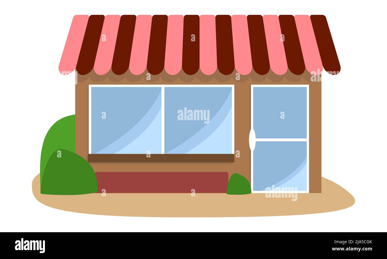 Vector Shop oder Cafe Gebäude. Flache Abbildung Stock Vektor