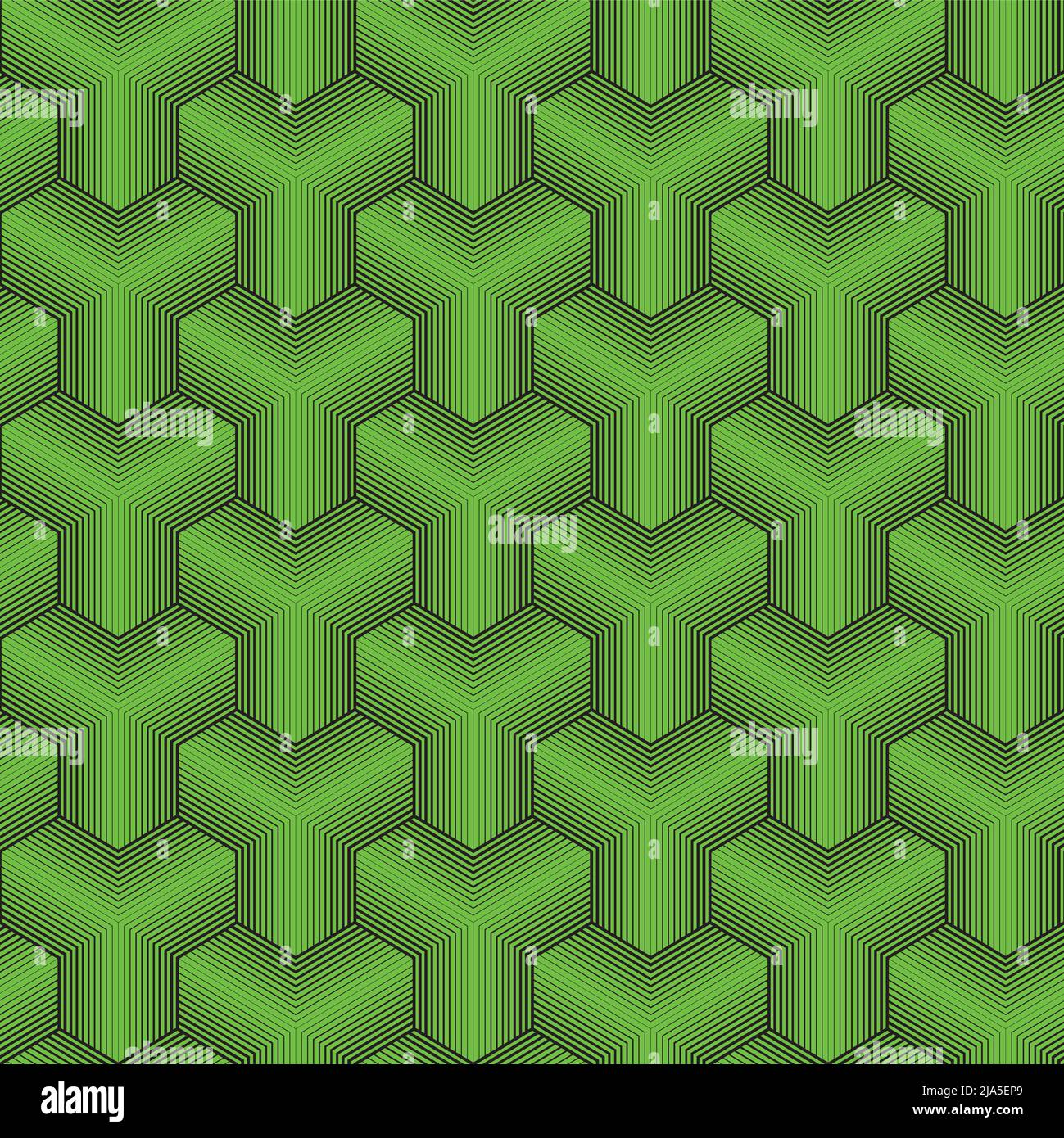 Dünne Linien Cubes Nahtloses Isometrisches Muster. Vektor kachelbarer Hintergrund in grüner Farbe Stock Vektor