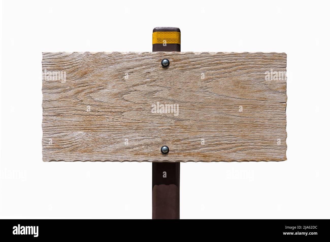 Blank verwittertes Holzschild isoliert auf weiß. Stockfoto