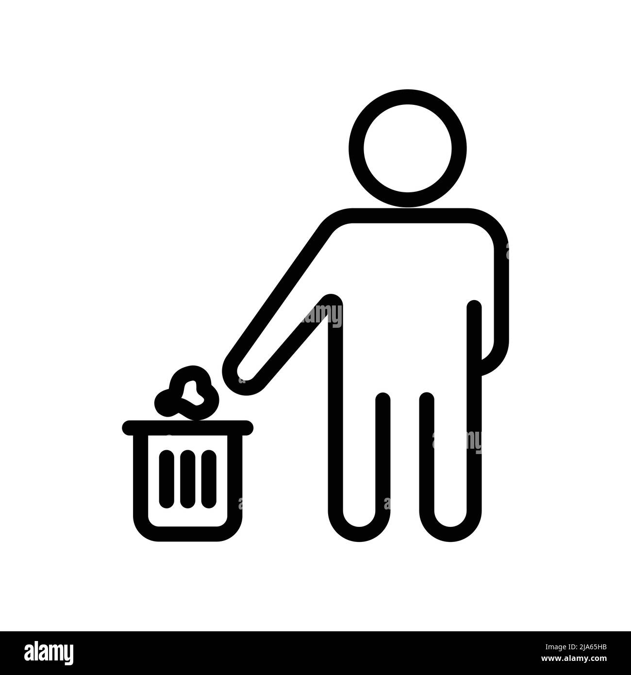 Symbolvektor für Papierkorb mit Personen. Werfen Müll in seinen Platz, Sauberkeit, Umwelt Sauberkeit, gesunde Umwelt. Line Icon Stil. Einfache de Stock Vektor