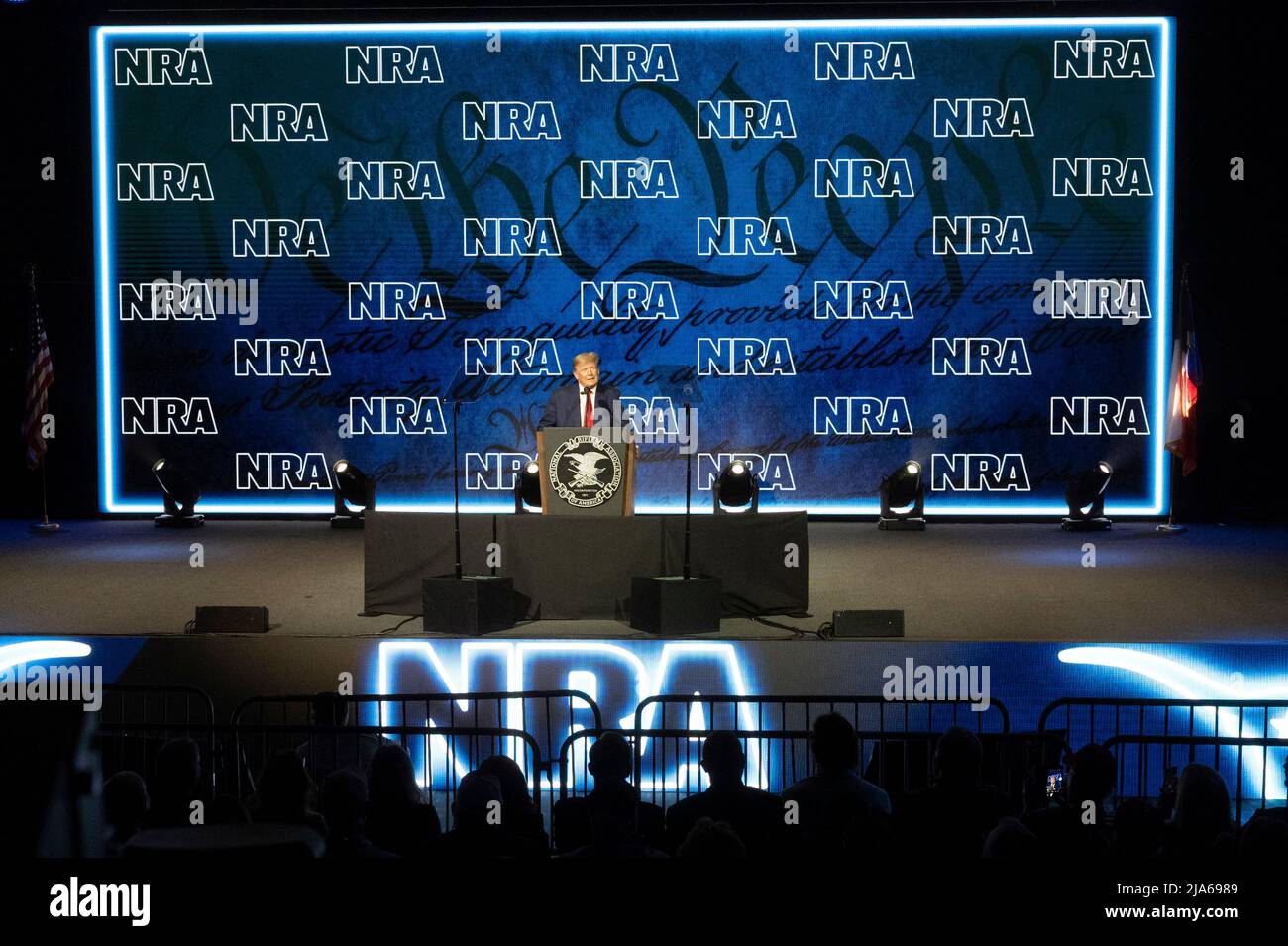 Houston, Usa. 27.. Mai 2022. Der ehemalige US-Präsident DONALD TRUMP hält die Keynote beim jährlichen Führungsforum der National Rifle Association (NRA). Kredit: Bob Daemmrich/Alamy Live Nachrichten Stockfoto