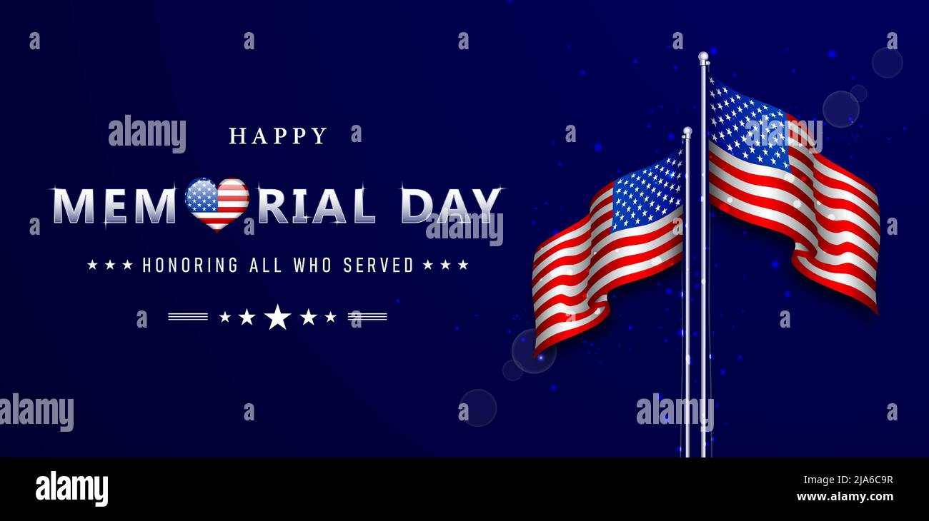 Happy Memorial Day mit zwei amerikanischen Ländern Fahnen Hintergründe für Website-Banner, Plakat Corporate, Zeichen Geschäft, Social-Media-Beiträge, Werbung Stock Vektor