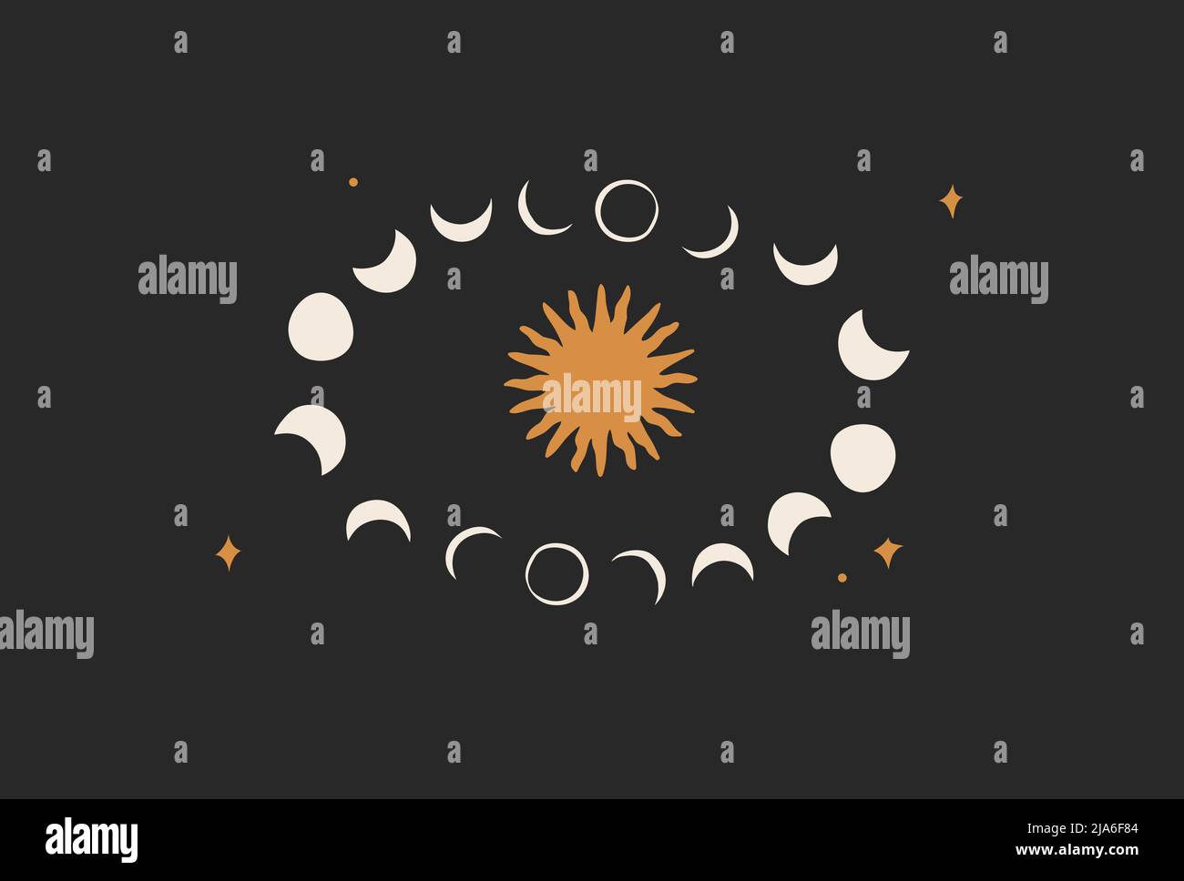 Handgezeichneter Vektor abstrakter Stock flache Grafik-Illustration mit Logo-Element, Bohemian Astrologie Magie minimalistische Kunst der mystischen Mondphasen Stock Vektor