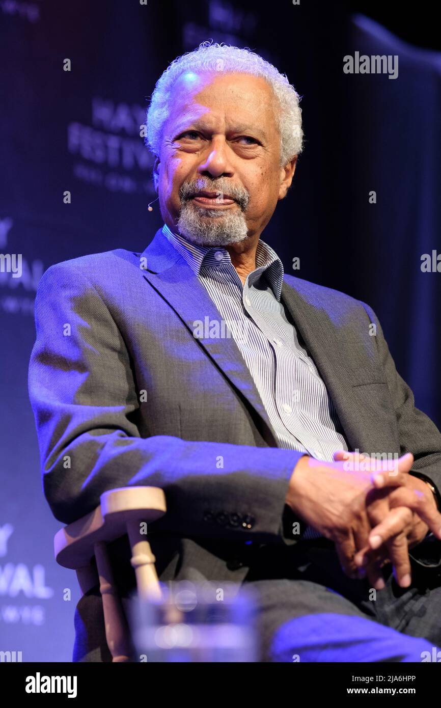 Hay Festival, Hay on Wye, Wales, Großbritannien – Samstag, 28.. Mai 2022 – Abdulrazak Gurnah, Nobelpreisträger für Literatur, spricht am dritten Tag des diesjährigen Hay Festivals über sein Buch Afterlives – Foto Steven May / Alamy Live News Stockfoto