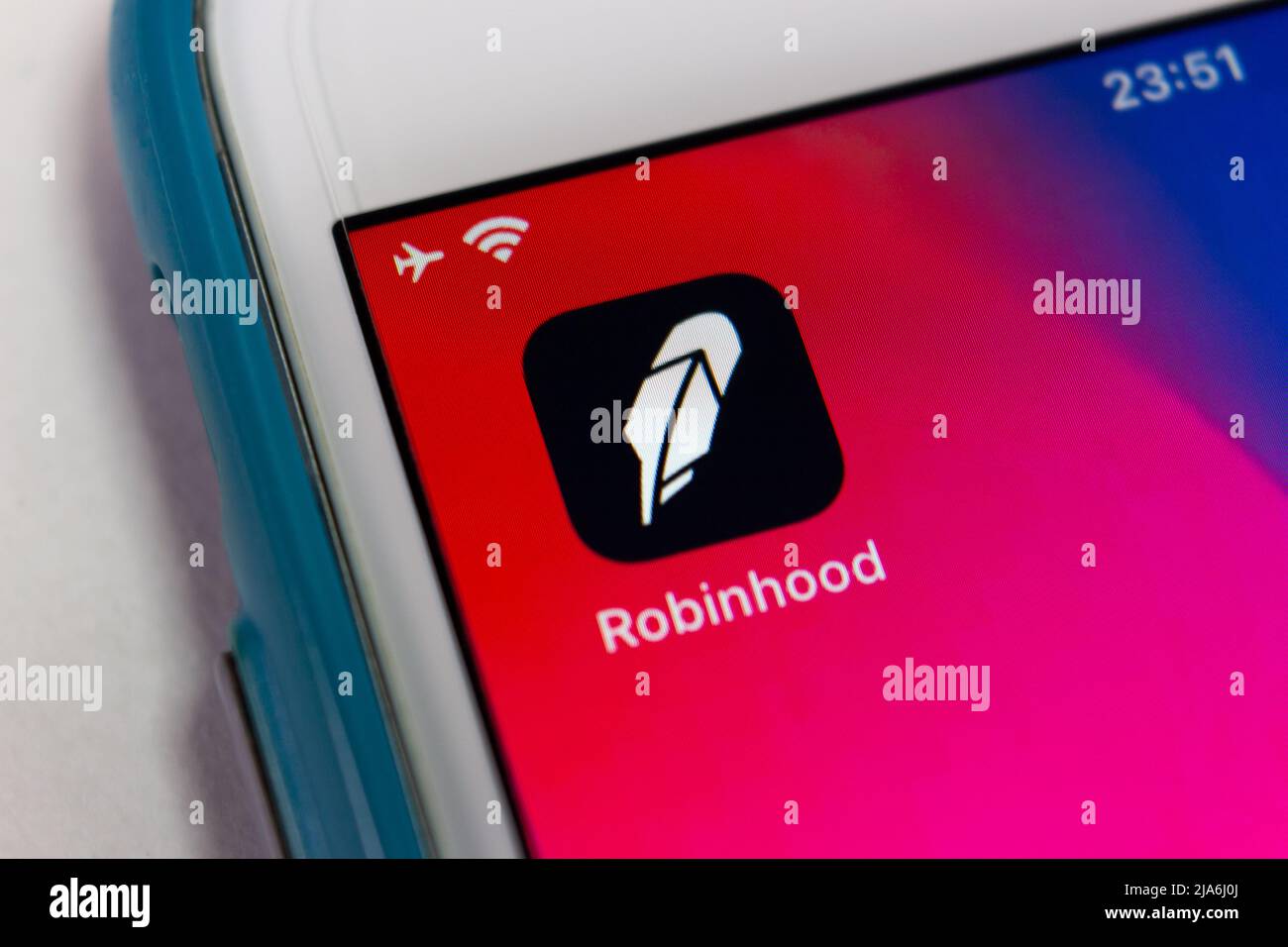 Kumamoto, JAPAN - Jan 31 2021 : Robinhood App auf dem iPhone. Robinhood ist ein US-amerikanisches Finanzunternehmen, das Aktien- und Börsengeschäfte per App anbietet Stockfoto